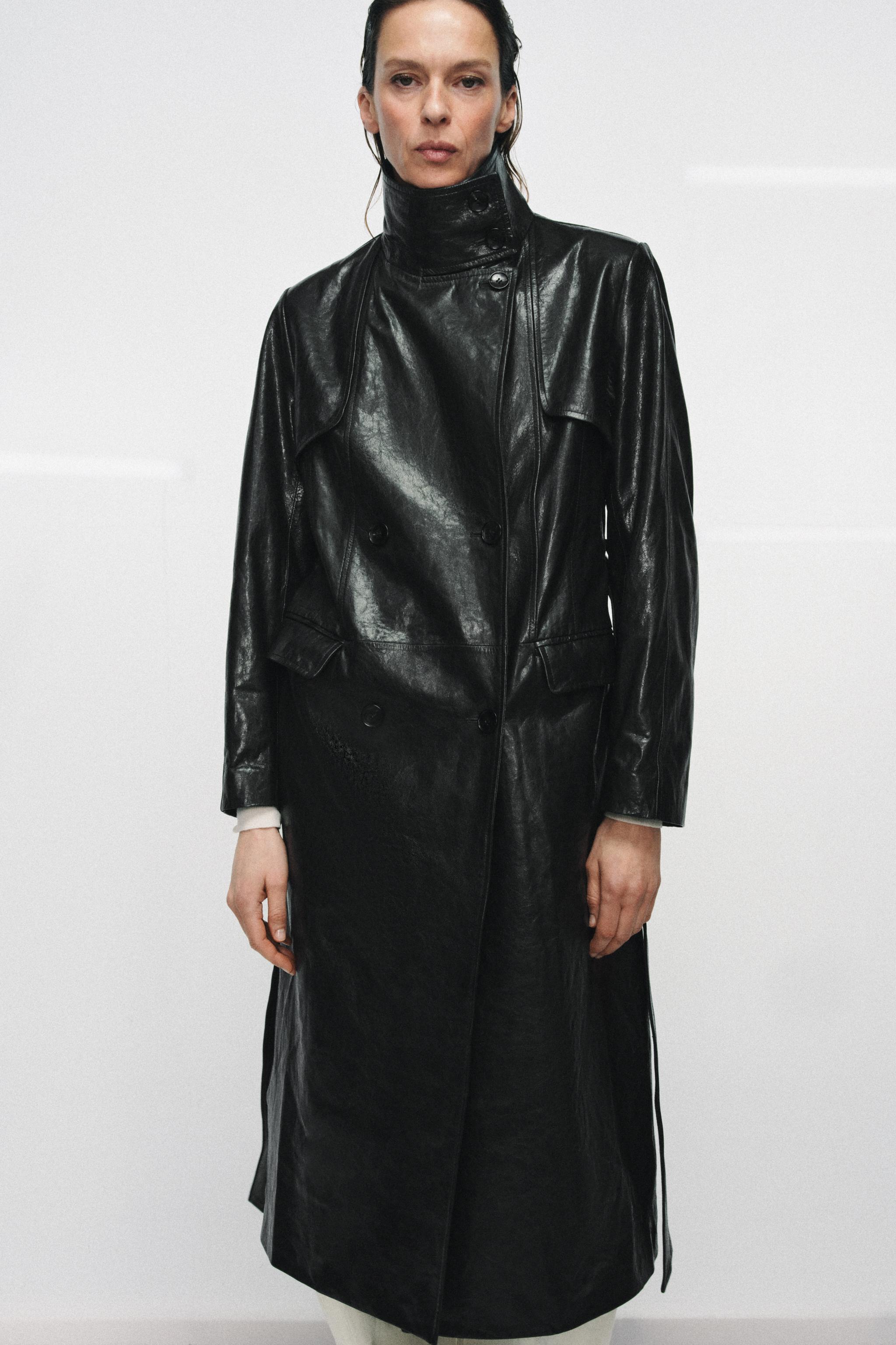 100% LEATHER SHOULDER PAD TRENCH COAT ZW COLLECTION LIMITED EDITION
